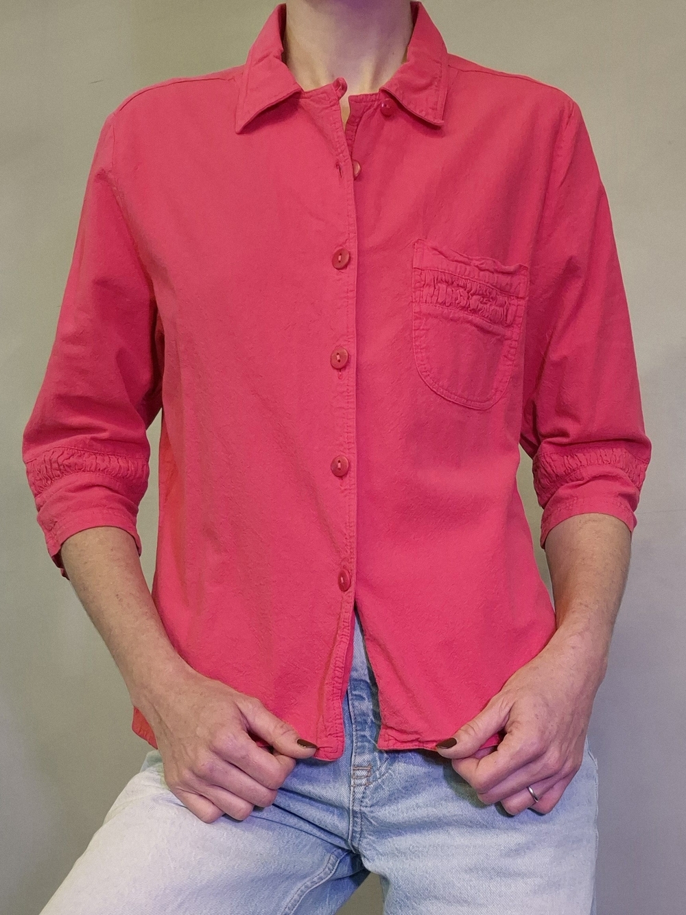 VINTAGE -Pink cotton Button-Up Shirt.